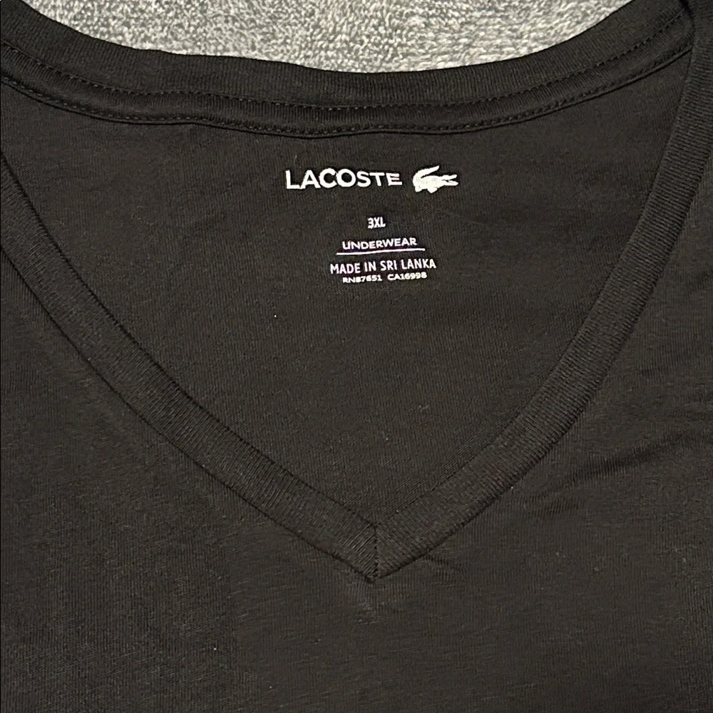 LACOSTE 3XL Men’s V-Neck Black Shirts 3-Pack Slim Fit XXXL Cotton